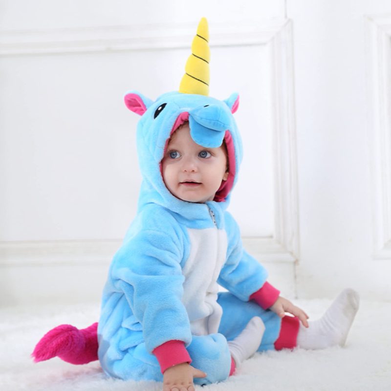 Infant And Toddler Halloween Cosplay Costume Kids' Animal Outfit Snowsuit(12-18 Months,Blue Unicorn) - Image 2