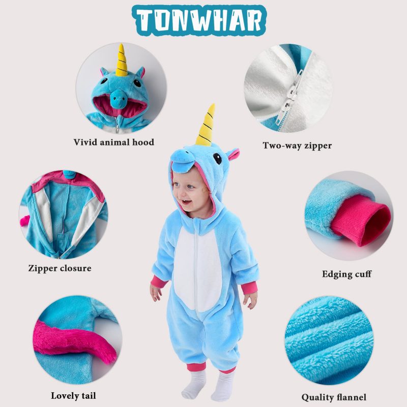 Infant And Toddler Halloween Cosplay Costume Kids' Animal Outfit Snowsuit(12-18 Months,Blue Unicorn) - Image 5