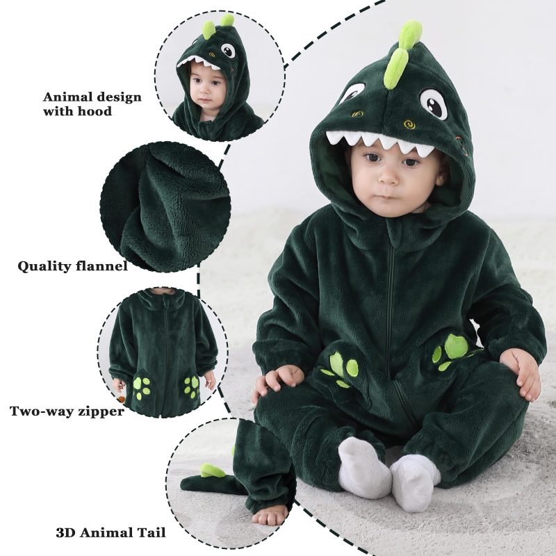 DAYIT Infant And Toddler Halloween Cosplay Costume Kids' Animal Outfit Snowsuit(3-6 Months,Dark Green Dinosaur) - Image 5