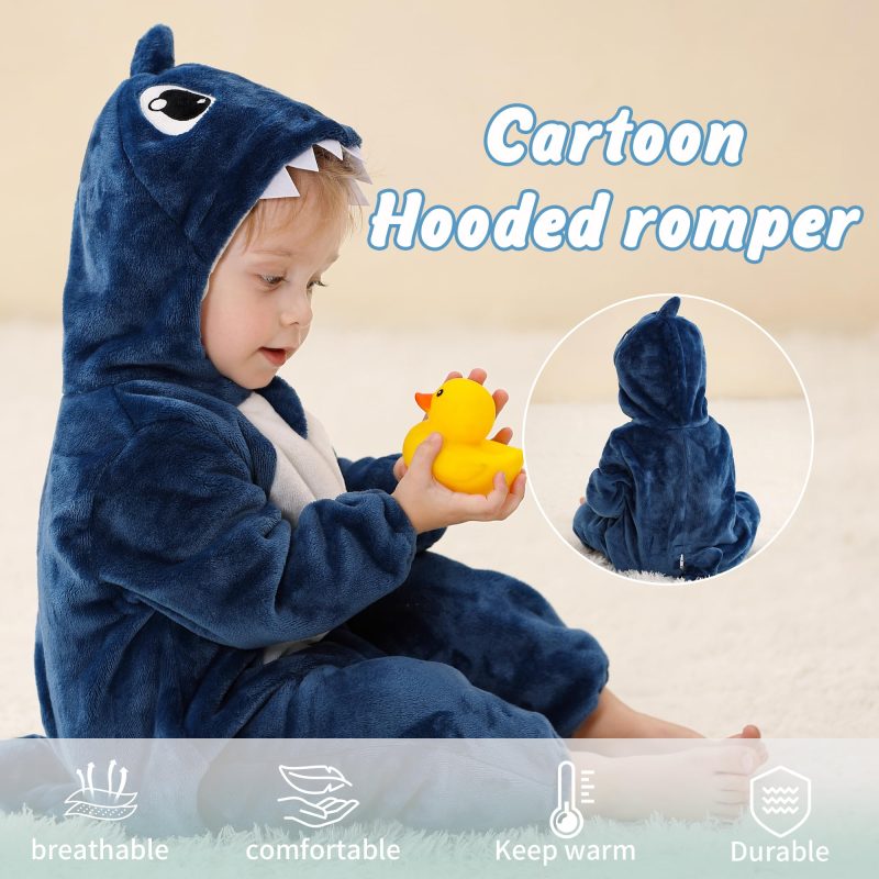Unisex Baby Hooded Romper Infant Toddler Animal Dress Halloween Party Outfit Jumpsuit 6-12 Months, Shark - Image 4