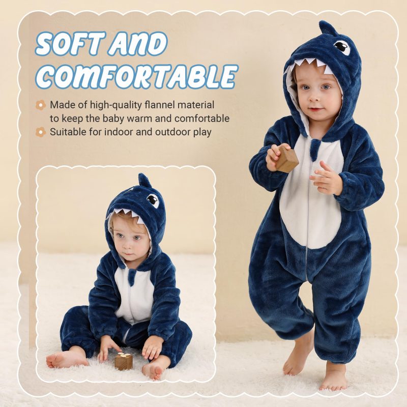 Unisex Baby Hooded Romper Infant Toddler Animal Dress Halloween Party Outfit Jumpsuit 6-12 Months, Shark - Image 3