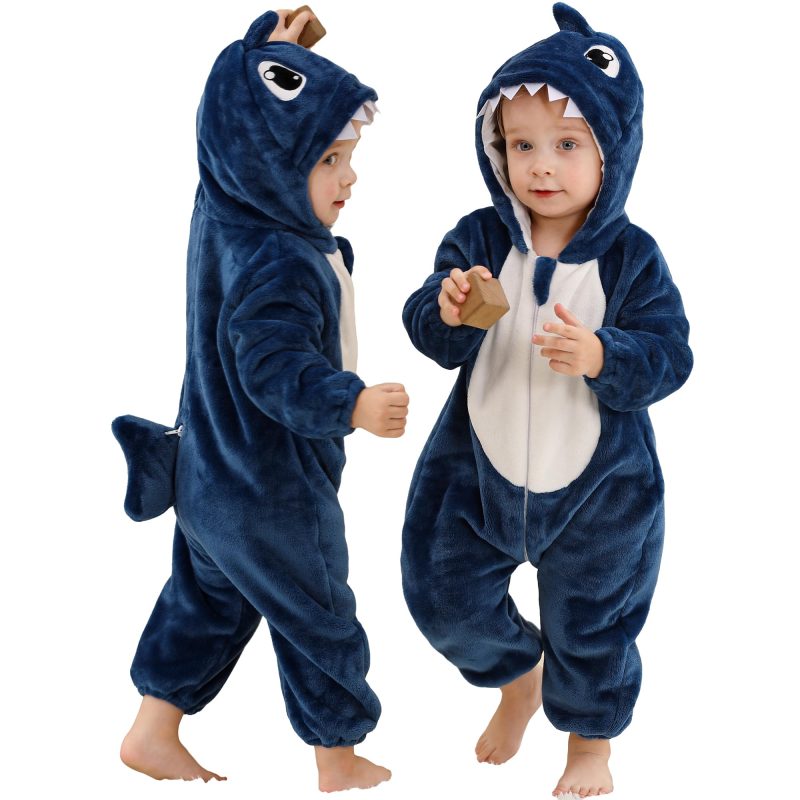 Unisex Baby Hooded Romper Infant Toddler Animal Dress Halloween Party Outfit Jumpsuit 6-12 Months, Shark